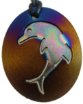 Teslas Teen Single Dolphin Gold/Patterned Pendant - The pendant has the effect of strengthening the wearers energy field, thus helping to alleviate the bio-energy effects of some man-made EMF/EMR.